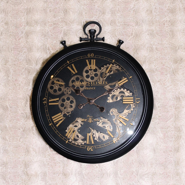 60cm black and gold moving gears wall clock