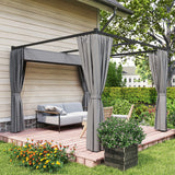 Outsunny 3x3m Retractable Pergola with PU Canopy & Privacy Curtains – Metal Frame Garden Shade, Light Grey