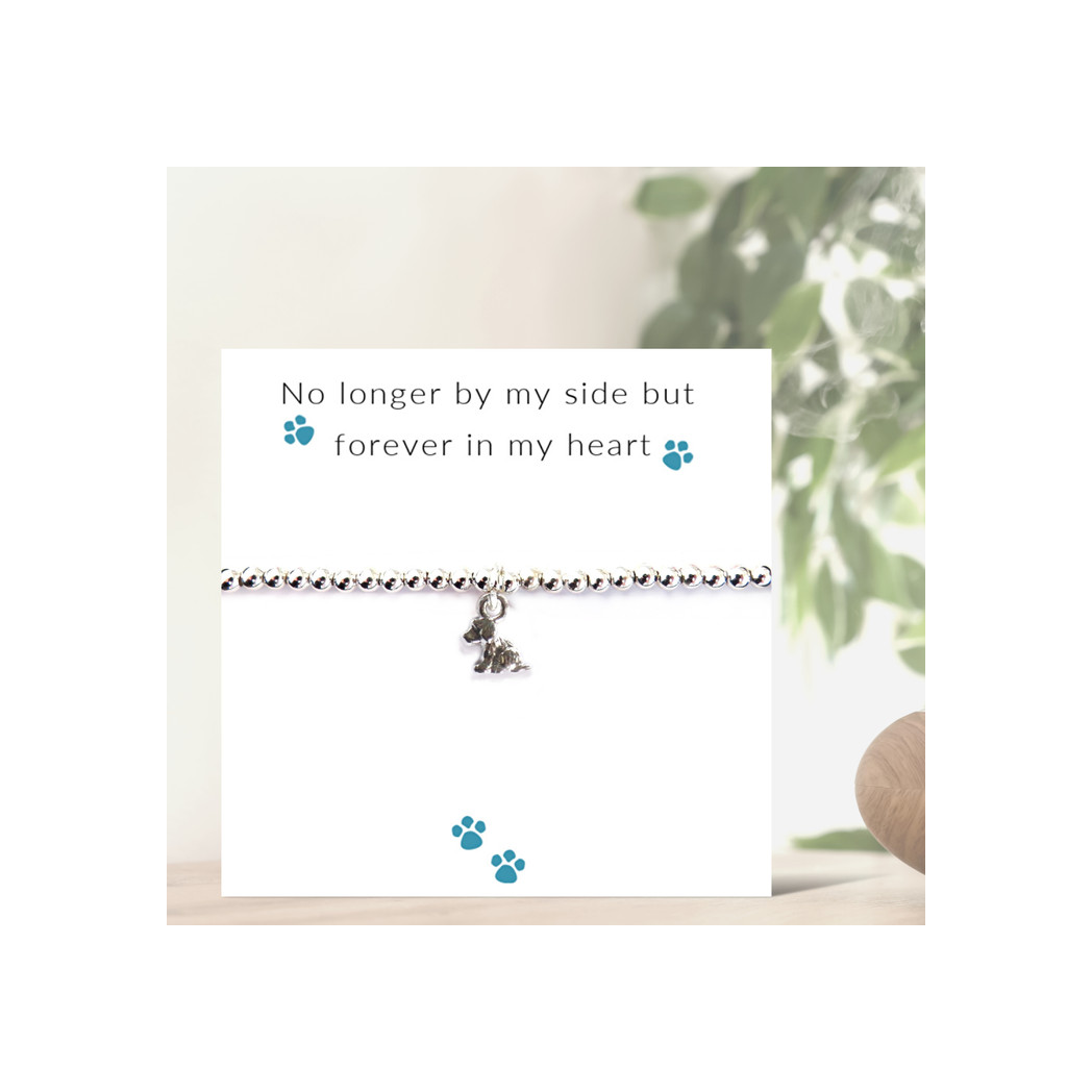 Aye Do Gifts Puppy Dog Memorial Bracelet on Message Card – Silver Plated Beaded Pet Remembrance Gift