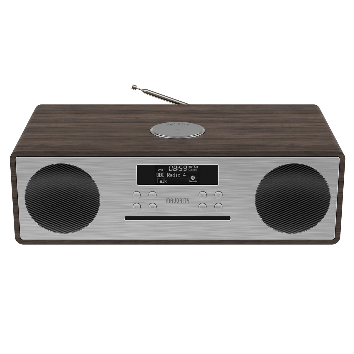 Majority Oakington Music System with DAB/DAB+, FM Radio, CD Player & Bluetooth – USB & AUX-in, Walnut