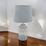 AcaciaHome Grey Two-Tone Ceramic Table Lamp with Drum Shade – 40cm Bedside & Desk Lighting