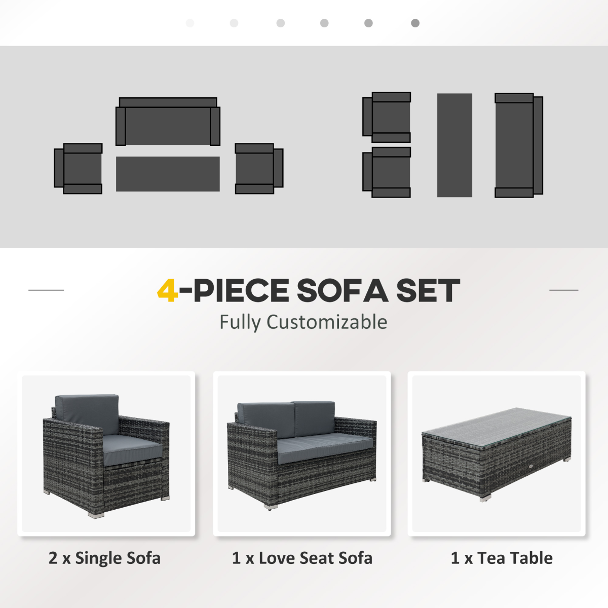 Outsunny rattan sofa set tempered glass tea table