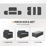 Outsunny rattan sofa set tempered glass tea table
