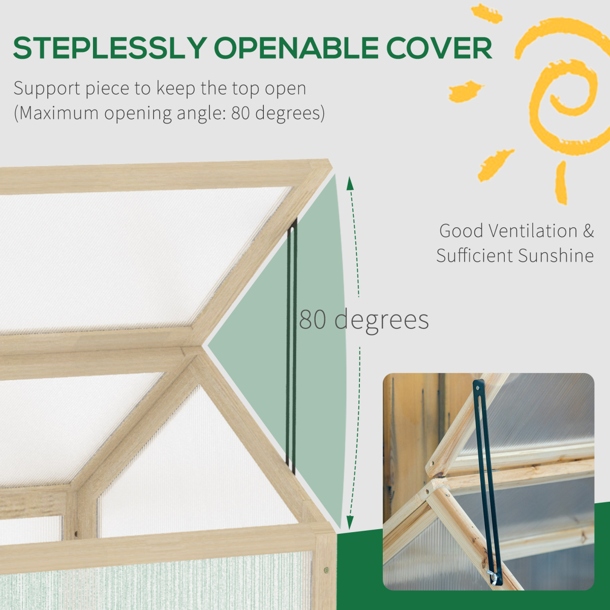 Outsunny Wooden Cold Frame Greenhouse with Polycarbonate Panels and Opening Top – Mini Grow House, Natural