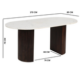 Opal 170cm Mango Wood Dining Table with White Marble Top – Handmade Family Dining Table