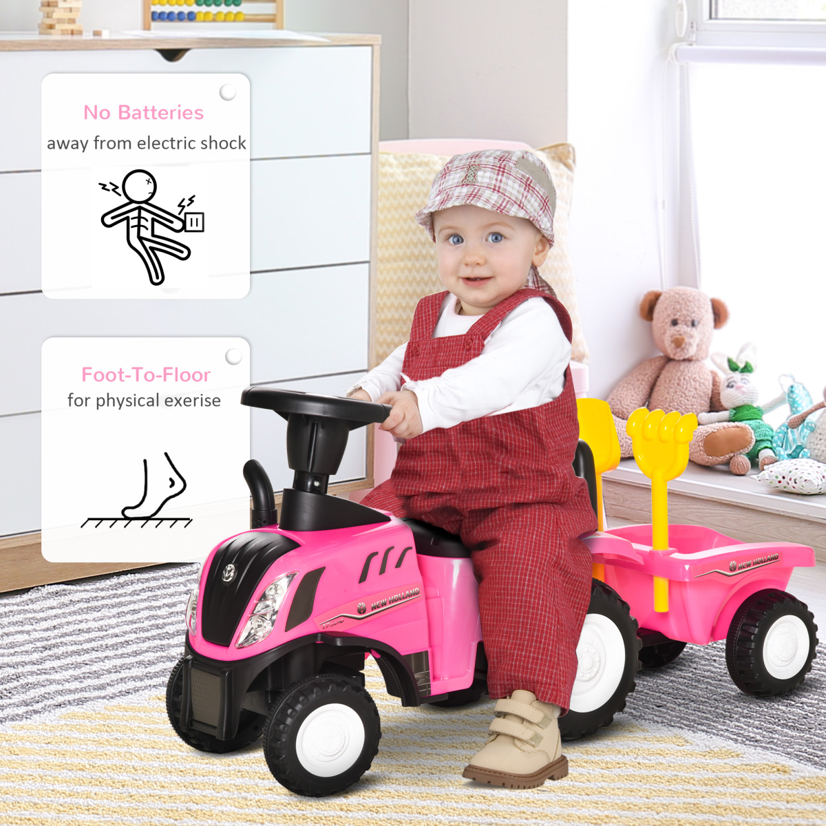 HOMCOM Kids Sliding Ride-On Car with Horn and Under-Seat Storage – No Power, Indoor & Outdoor, Ages 12-36 Months, Pink