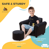 HOMCOM Kids Sofa Chair and Footstool Set – 2-Piece Armchair for Bedroom or Playroom, Ages 18-36 Months, Black