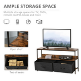 HOMCOM TV Cabinet with 2 Foldable Linen Drawers & Open Shelf – Living Room Media Storage, Rustic Brown