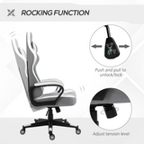 Racing Gaming Chair with Lumbar Cushion & Headrest Pillow, Height Adjustable – PVC Leather Study Chair, Grey & White