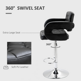 HOMCOM Adjustable Height Swivel Bar Stool with High Back, Arms and Footrest – Tufted PU Leather Kitchen Counter Chair