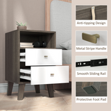 HOMCOM Modern Bedside Tables Set of 2 with 2 Drawers & Open Cubby – Scandinavian-Industrial Nightstands