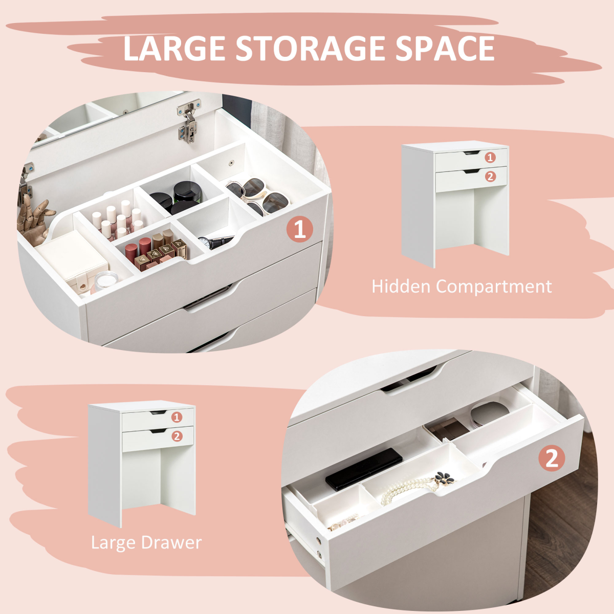 White Dressing Table Set with Flip-Up Mirror, Matching Stool & Storage Compartments – Doubles as a Desk