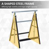 HOMCOM Set of 2 Telescopic Builders Trestles – Height Adjustable Folding Steel Work Benches, Black