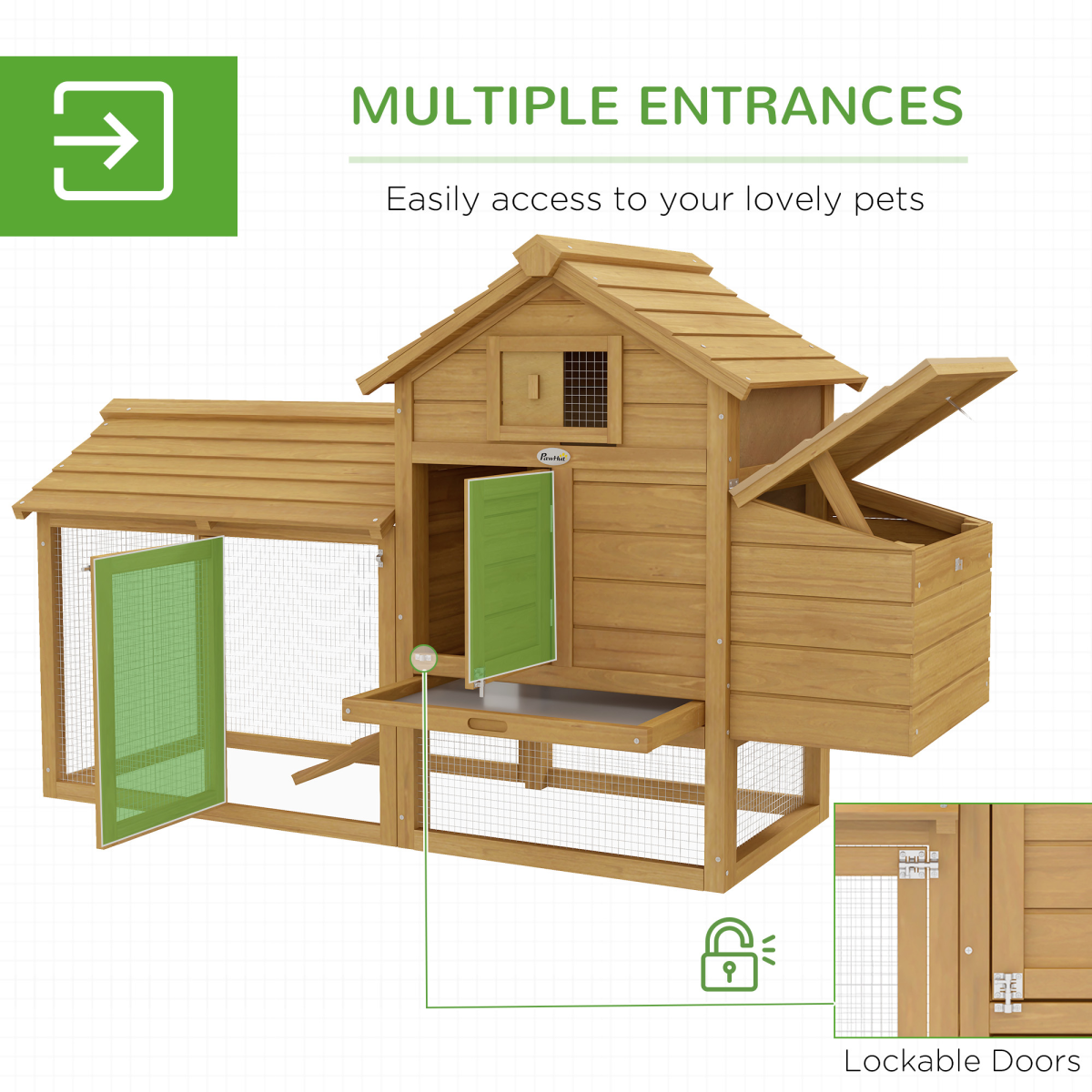 Small Wooden Chicken Coop with Nesting Box, Outdoor Run, Ramp & Slide-Out Tray – Hen House, 150.5 x 54 x 87cm