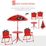 Kids Folding Picnic Table and Chair Set with Parasol – Four-Piece Outdoor Garden Set, Ladybird Design