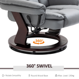 Swivel Manual Recliner & Footrest Set – 135° Recline PU Leather Lounge Chair with Wooden Base, Grey