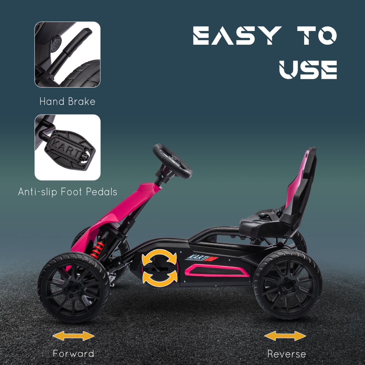 HOMCOM Kids Pedal Go Kart with Adjustable Seat, Handbrake and EVA Wheels – Ride-On for Ages 3-8, Pink