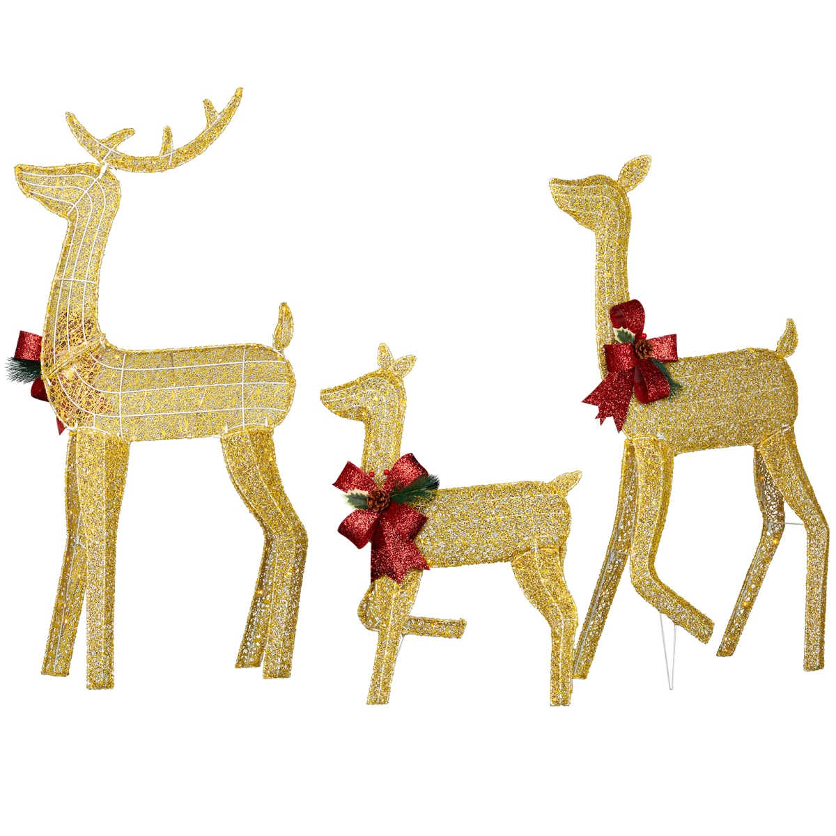 Lighted Christmas Reindeer Family – 3 Piece Outdoor Set with 200 Warm White Lights & Ground Stakes