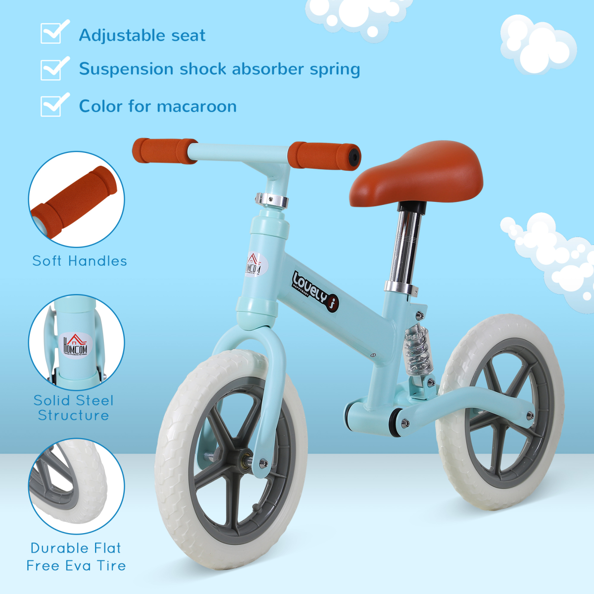 HOMCOM Kids Balance Bike with Adjustable Seat – Pedal-Free Learning Bicycle for Ages 2–5, Metal Frame