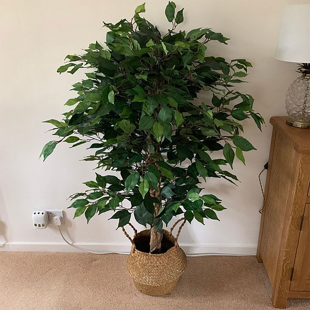 120cm Artificial Ficus Tree / Plant – Large Bushy Shape Silver Metal Planter