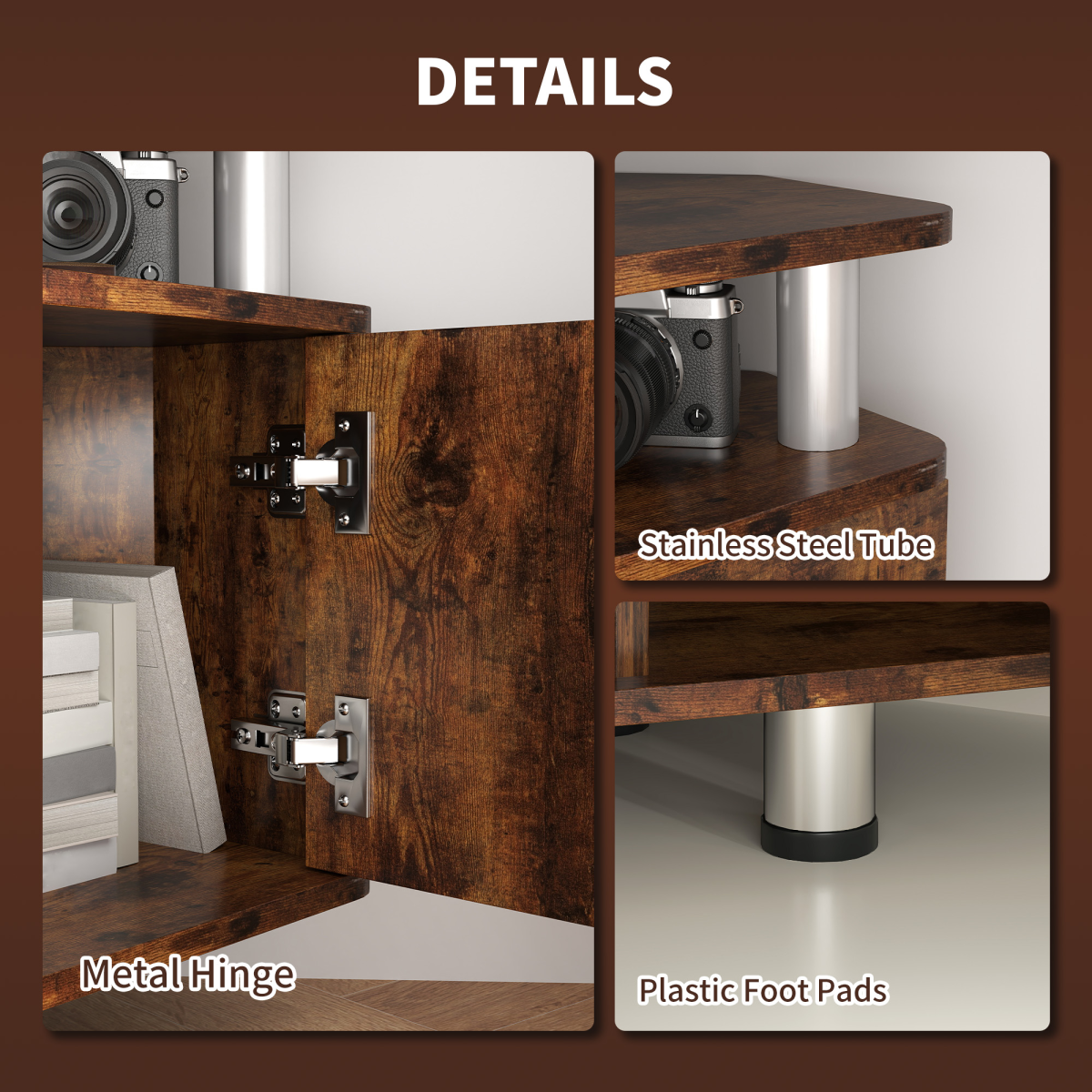 HOMCOM TV Unit Cabinet with 2 Cupboards and Open Shelves – Media Storage for Living Room or Bedroom, Rustic Brown