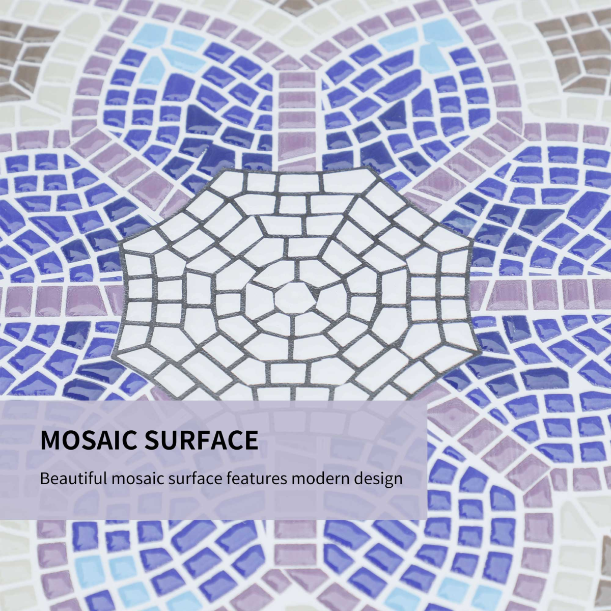Outsunny Mosaic Round Patio Side Table with Ceramic Top, 60cm – Metal Frame Garden Table, Black/Blue/White