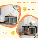 PawHut Dog Crate Furniture with Removable Cushion – Side Table Kennel with Barn Door for Extra Large Dogs, Grey