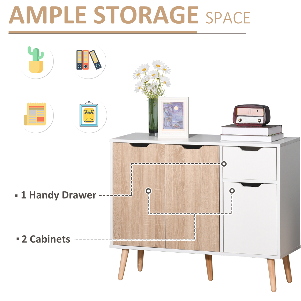 Scandinavian-Style Storage Cabinet Sideboard with Drawer and Four Doors – Bedroom, Living Room, Home Office