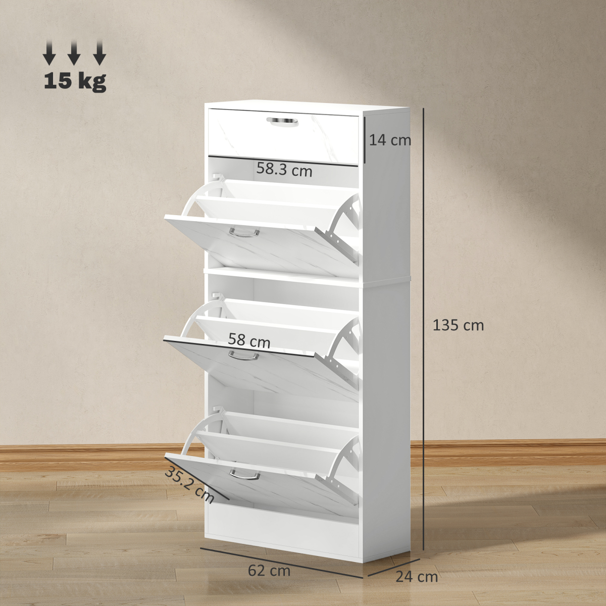 HOMCOM Shoe Cabinet with 4 Drawers for 18 Pairs, Adjustable Shelf & Anti-Tipping Straps – Black