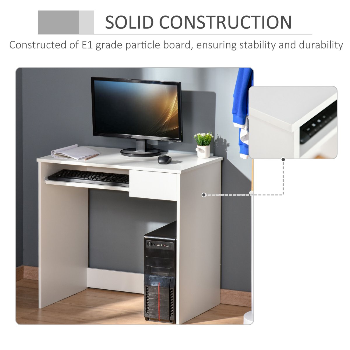 HOMCOM Compact Computer Table with Keyboard Tray and Drawer – Space-Saving Home Office Desk, White