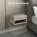 HOMCOM Set of 2 Floating Wall Mounted Bedside Tables with Drawer and Shelf – Nightstands, Brown