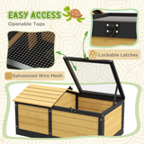 PawHut Wooden Tortoise House with Hide Shelter Den, Run & Openable Roof – Small Reptile Habitat, Yellow