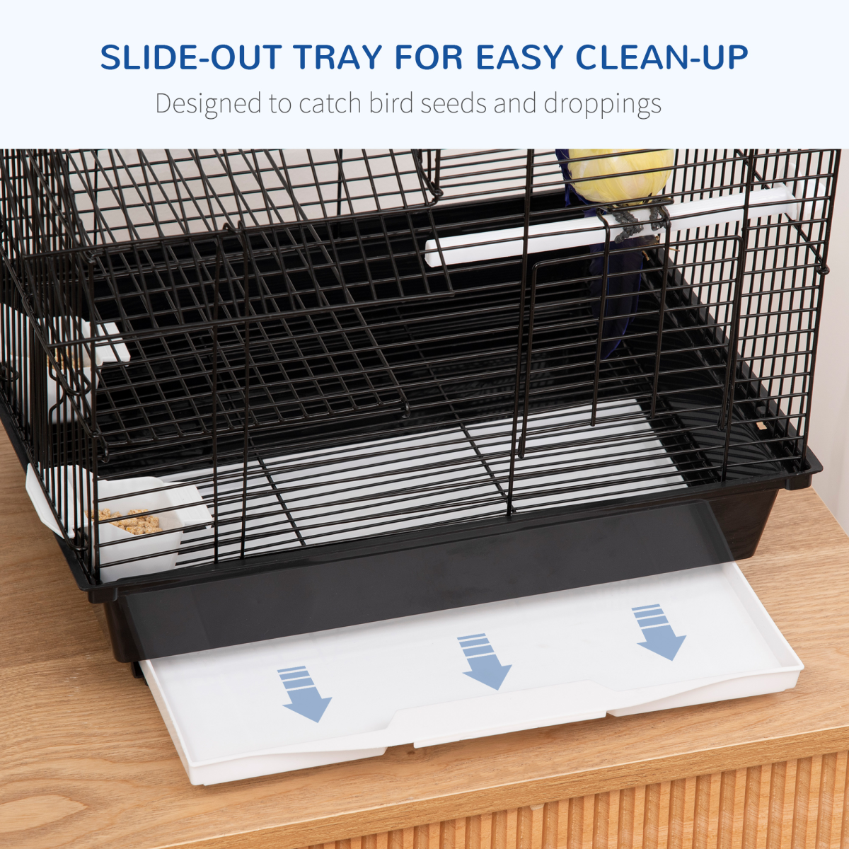 PawHut Metal Bird Cage with Plastic Perch, Food Container, Swing Ring and Handle – Compact Cage, Black