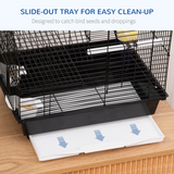 PawHut Metal Bird Cage with Plastic Perch, Food Container, Swing Ring and Handle – Compact Cage, Black