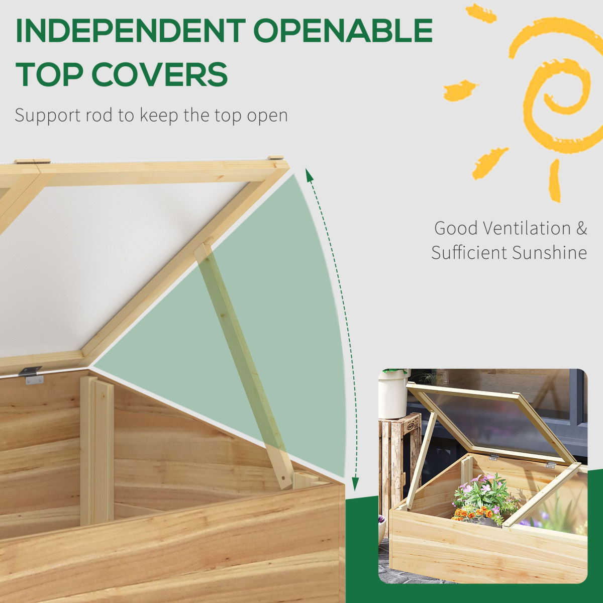Outsunny Wooden Cold Frame Greenhouse with Polycarbonate Panels & Lifting Roof – 100 x 50 x 36cm, Natural
