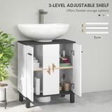HOMCOM Bathroom Under Sink Cabinet with Adjustable Shelf and U-Shaped Cut-Out – Storage, High Gloss White