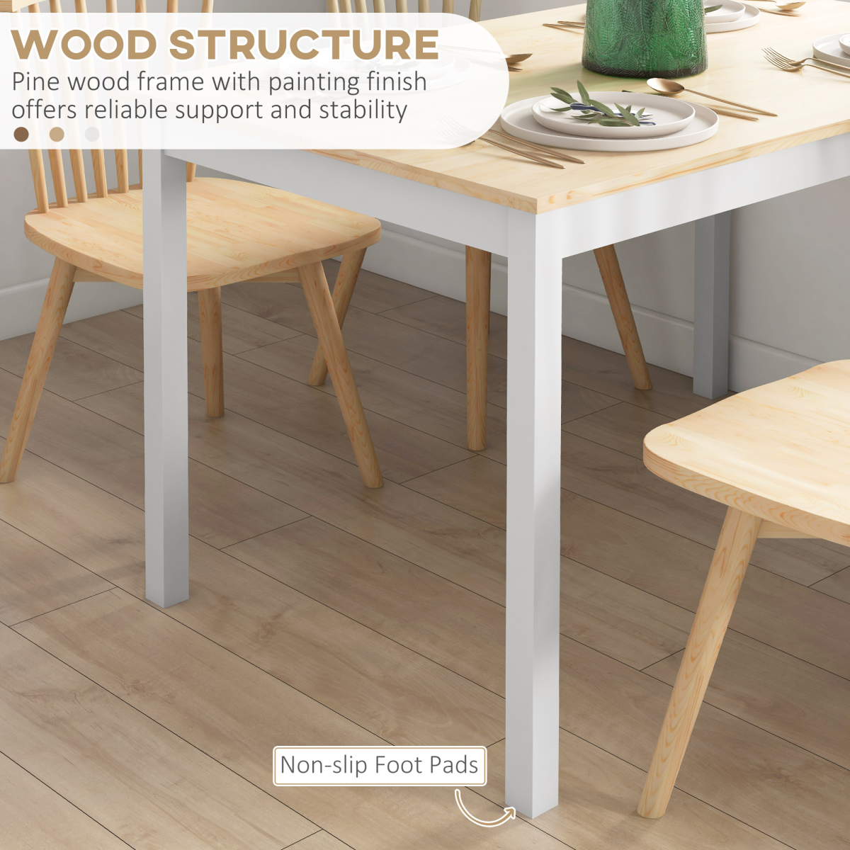 HOMCOM Farmhouse Kitchen Dining Table with Sturdy Wood Frame – Spacious Family Table