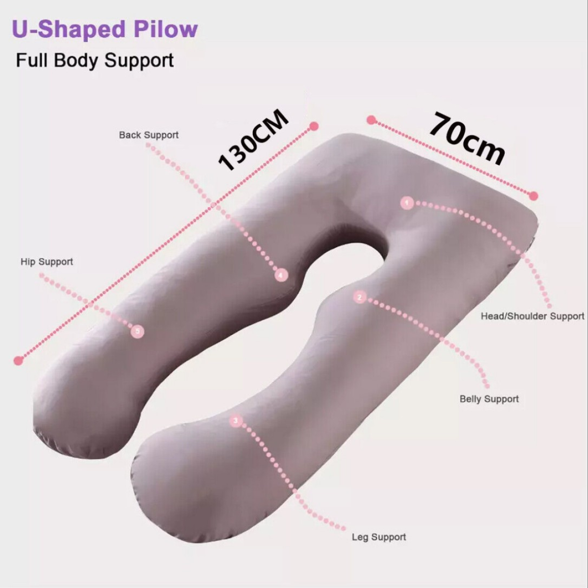 U-Shaped Pregnancy Pillow with Removable Cover – Full Body Maternity Support for Back, Hips & Belly, Grey