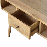 Artisan Furniture Solid Wood Curved Coffee Table with 2 Drawers & 2 Open Slots, Oak-ish Finish – Beige