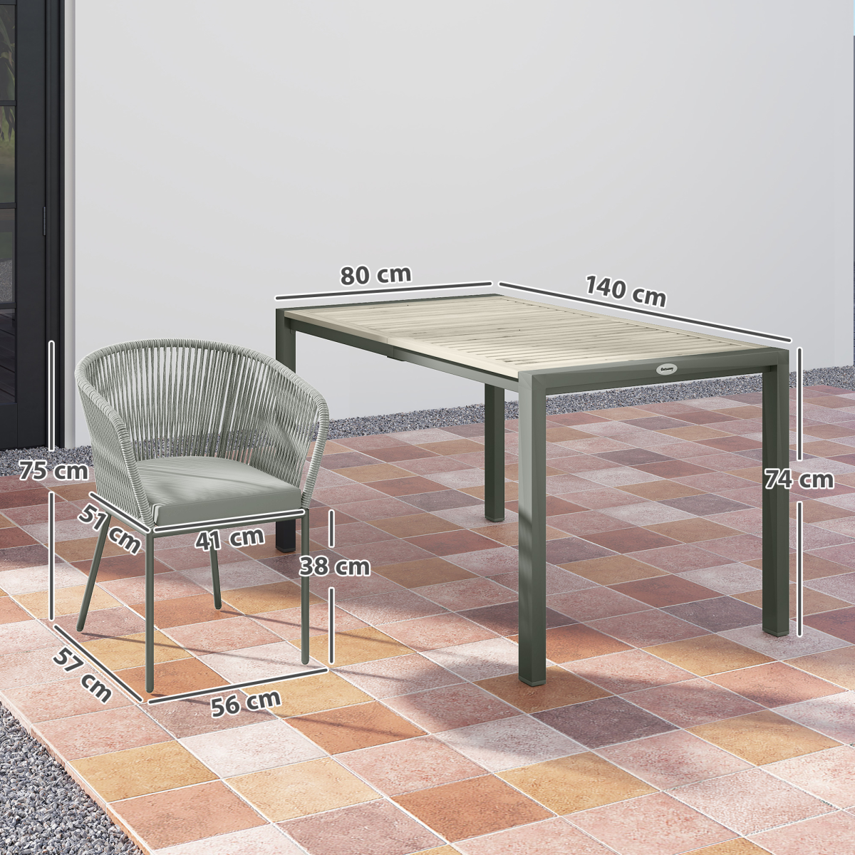 Outsunny 6-Seater PE Rattan Garden Dining Set with Acacia Wood Table & Cushions – Outdoor Furniture, Grey