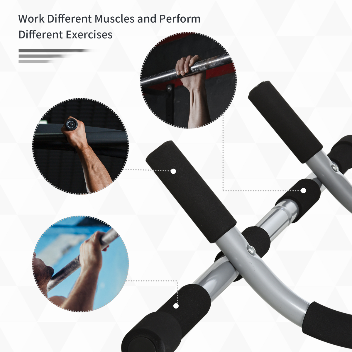 HOMCOM Doorway Pull Up Bar with Padded Handles, No-Screw Fit – Home Gym Chin Up, Push Up & Sit Up Bar