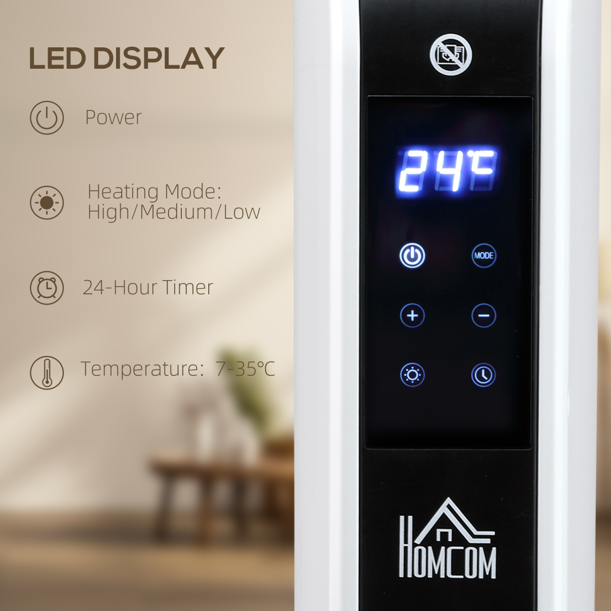 HOMCOM Portable Convector Heater with 24H Timer and 3 Heat Settings – Freestanding Room Heater, White