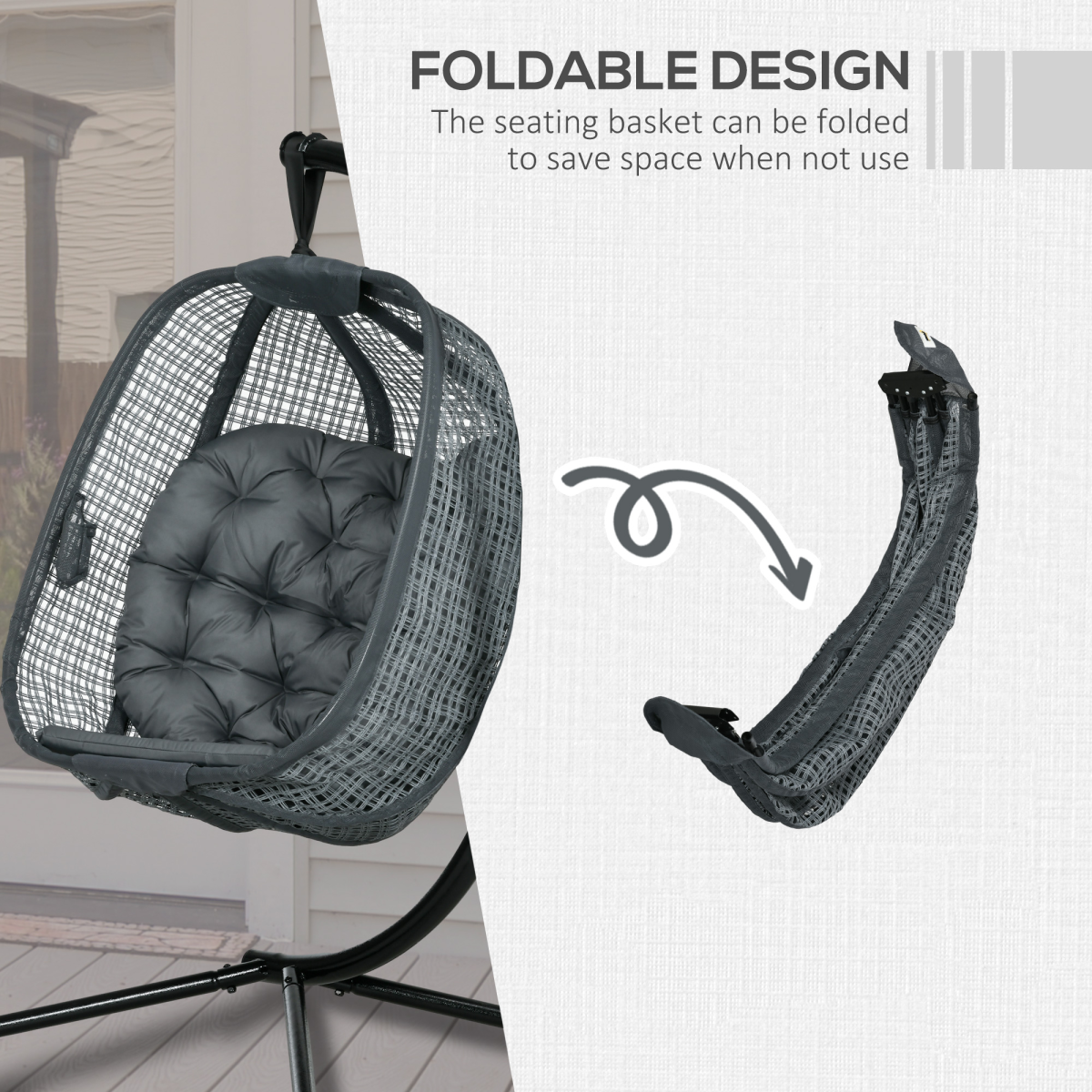 Outsunny Hanging Swing Chair with Thick Cushion, Steel Frame & Breathable Mesh – Patio Chair, Dark Grey