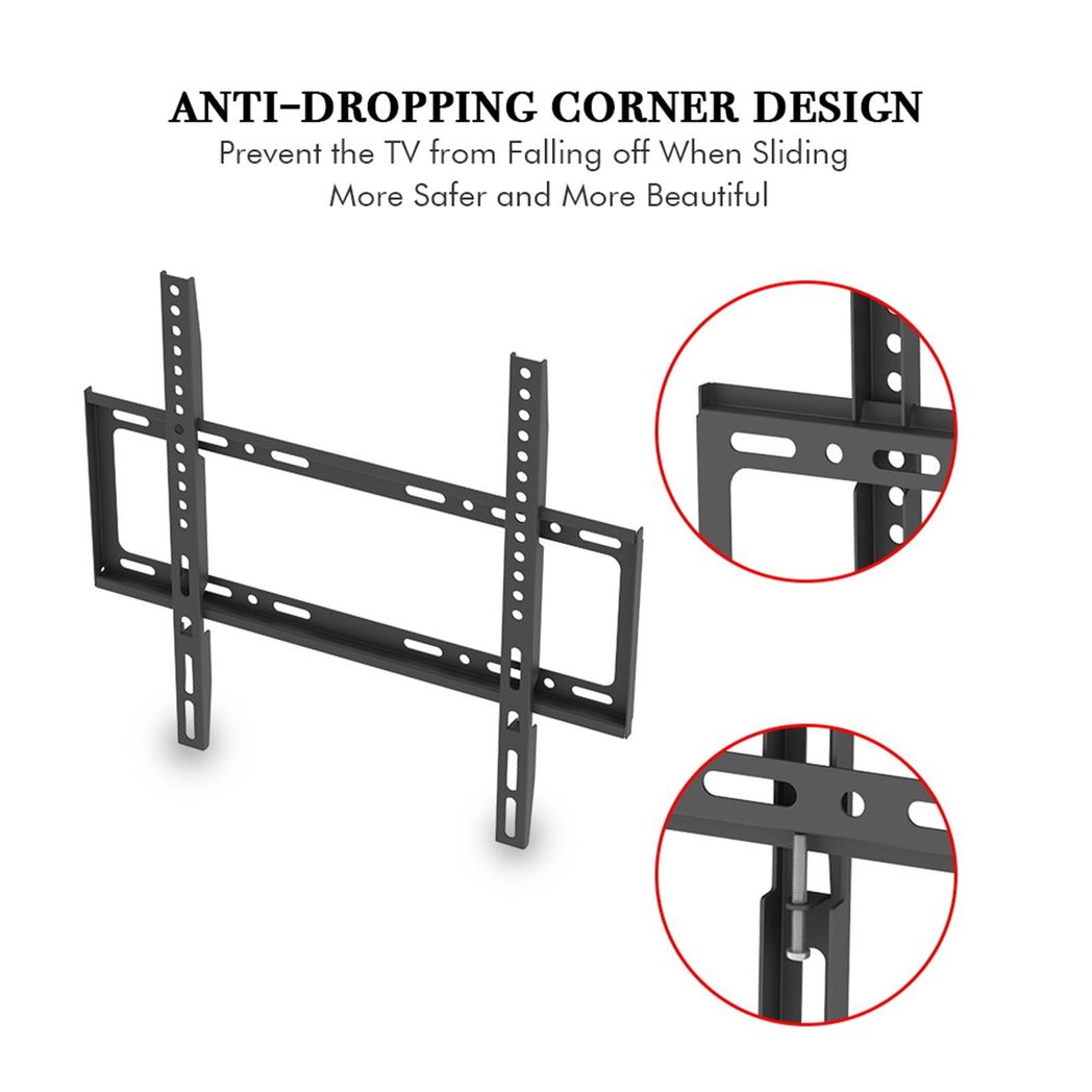 LEADZM TMW4040 TV Wall Mount Bracket for 26-55 Inch TVs with Spirit Level – 50kg Capacity, Black