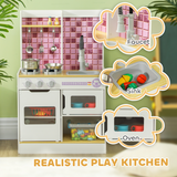 AIYAPLAY Kids Play Kitchen with Light & Sound Stove, Oven, Sink & Storage – Role Play Cooking Set, White