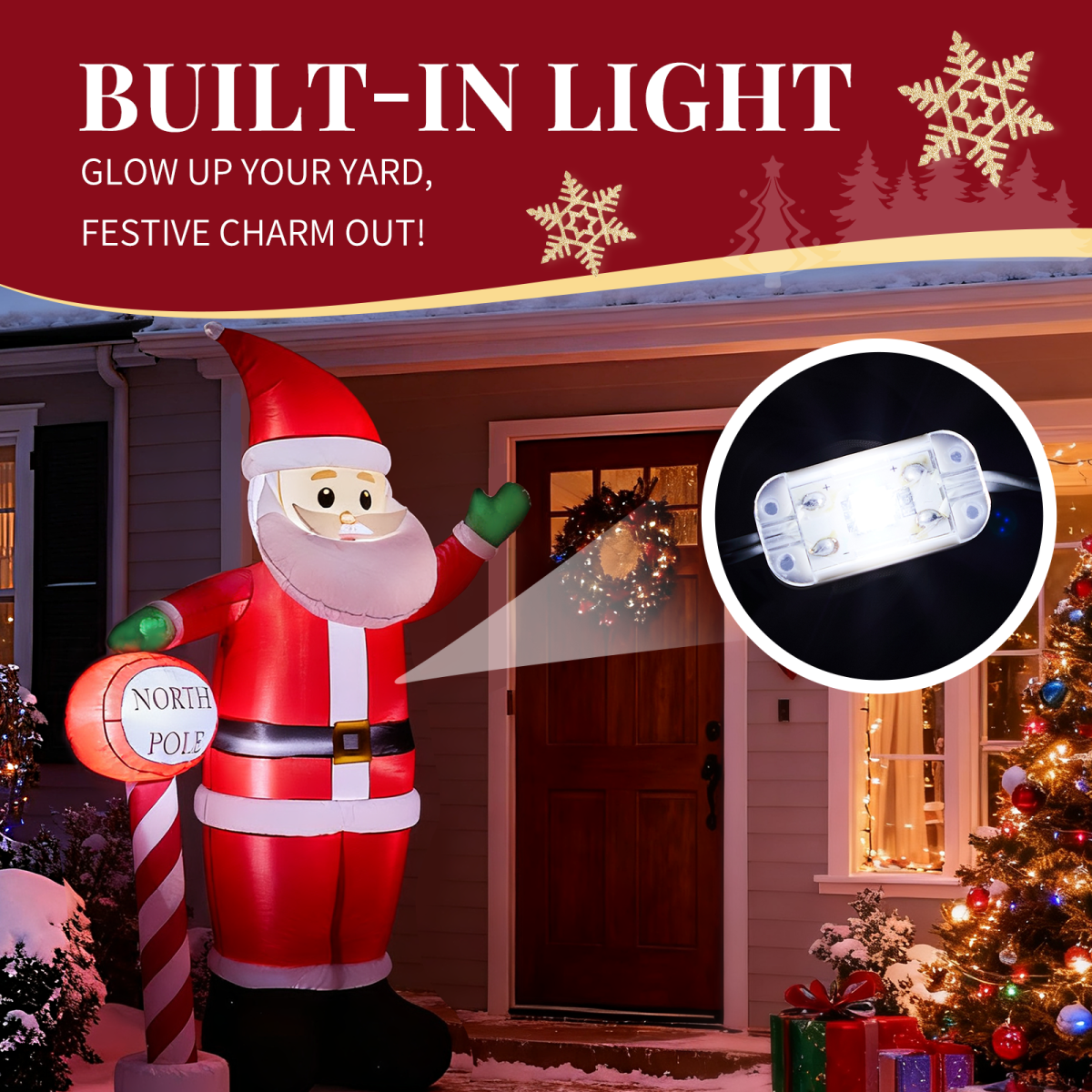 2.45m Inflatable Christmas Santa with North Pole Sign and LEDs – Outdoor Garden Decoration