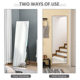 HOMCOM Full Length Mirror 160 x 48.5cm – Floor Standing or Wall Mounted Dressing Mirror, Black Aluminium Frame
