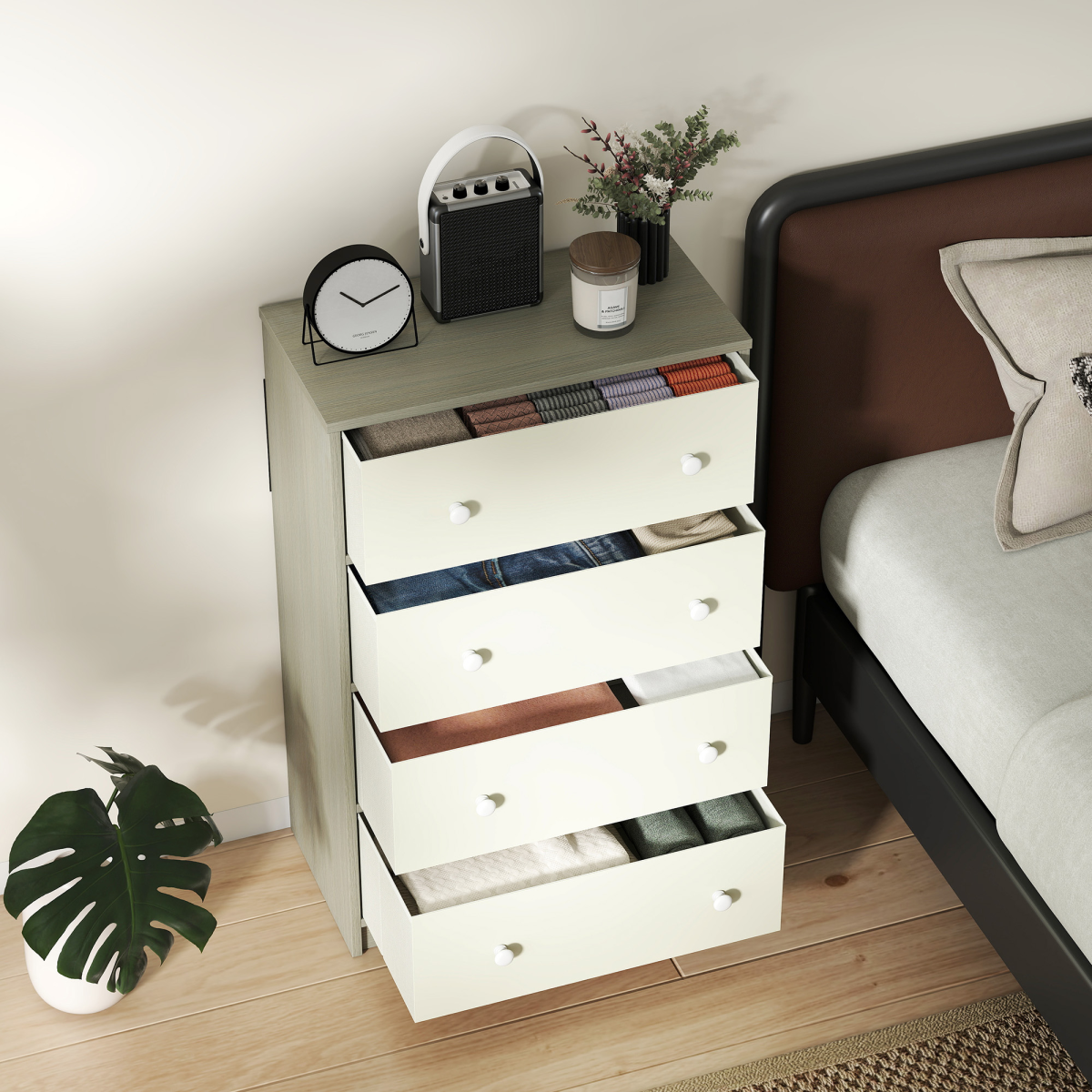 4-Drawer Fabric Storage Cabinet with Flat Top – Lightweight Dresser Alternative for Bedroom & Hallway