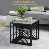 HOMCOM Set of 3 Square Nesting Coffee Tables with Metal Frame – Space-Saving Side Tables, Grey