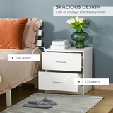 HOMCOM Bedside Table Nightstand with 2 Storage Drawers – Compact Modern Bedroom Cabinet